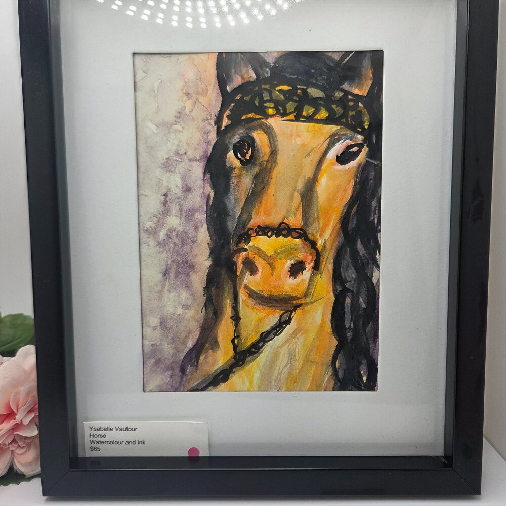 Original "Horse" Watercolor and Ink Painting by Isabelle Vautour - Framed Matted